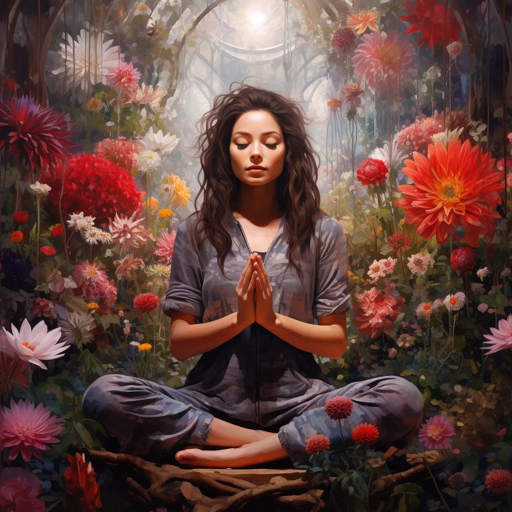 фото девушка медитирует среди цветов